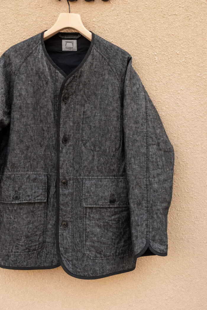 CLAMP LoW Linen Denim Quilting Coat Black