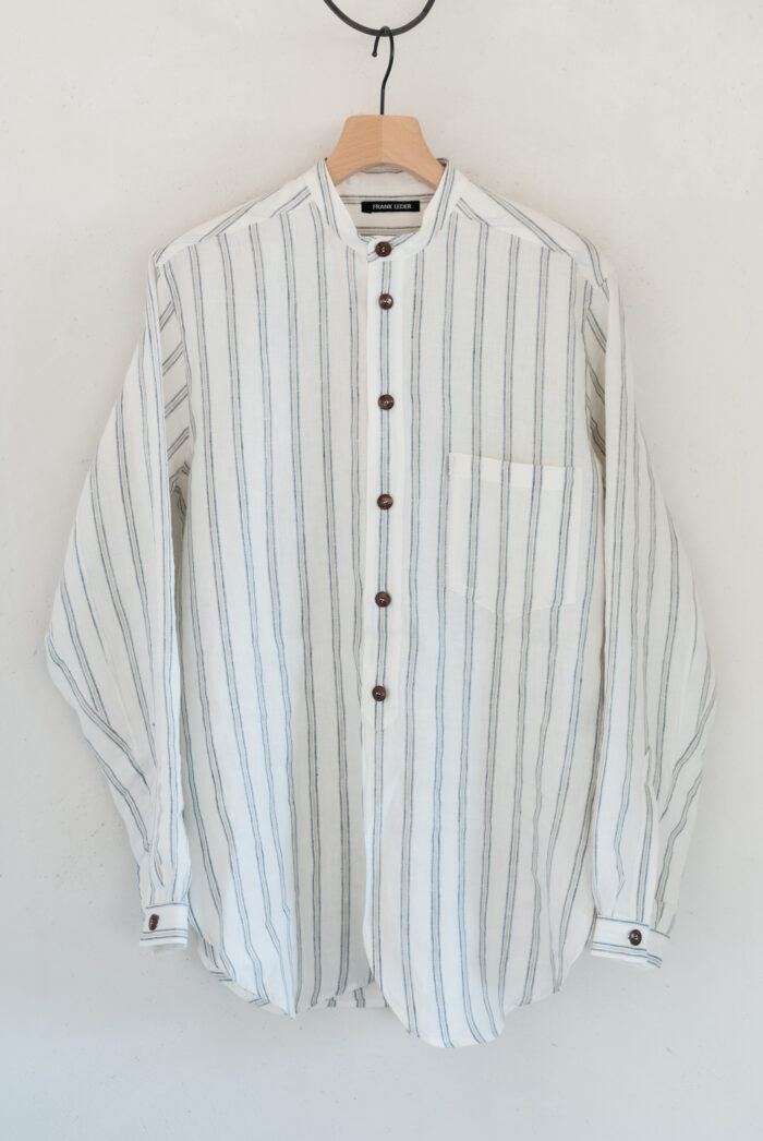 Frank Leder Striped Linen Old Style Stand Collar Shirt natural