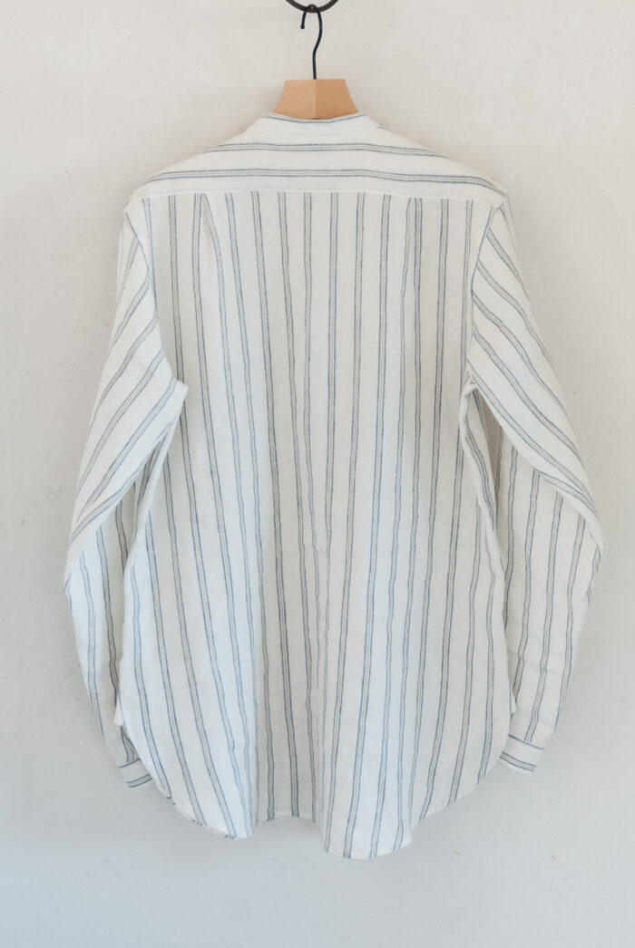 Frank Leder Striped Linen Old Style Stand Collar Shirt natural