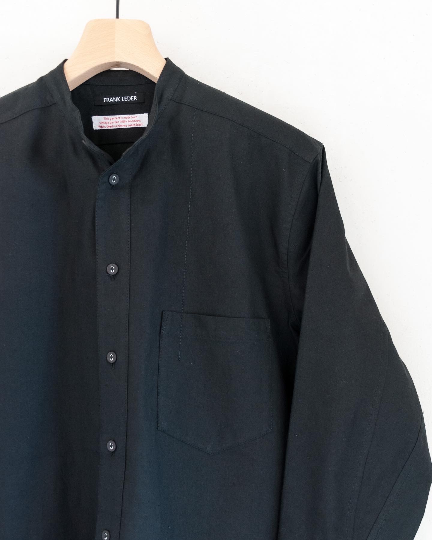 Frank Leder 60’s Vintage Bedsheet Old Style Stand Collar Shirt Chimney  Sweep Black