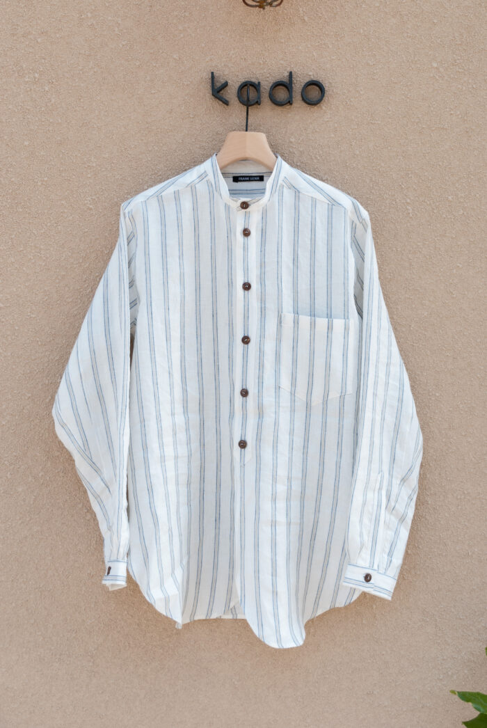 Frank Leder Striped Linen Old Style Stand Collar Shirt natural