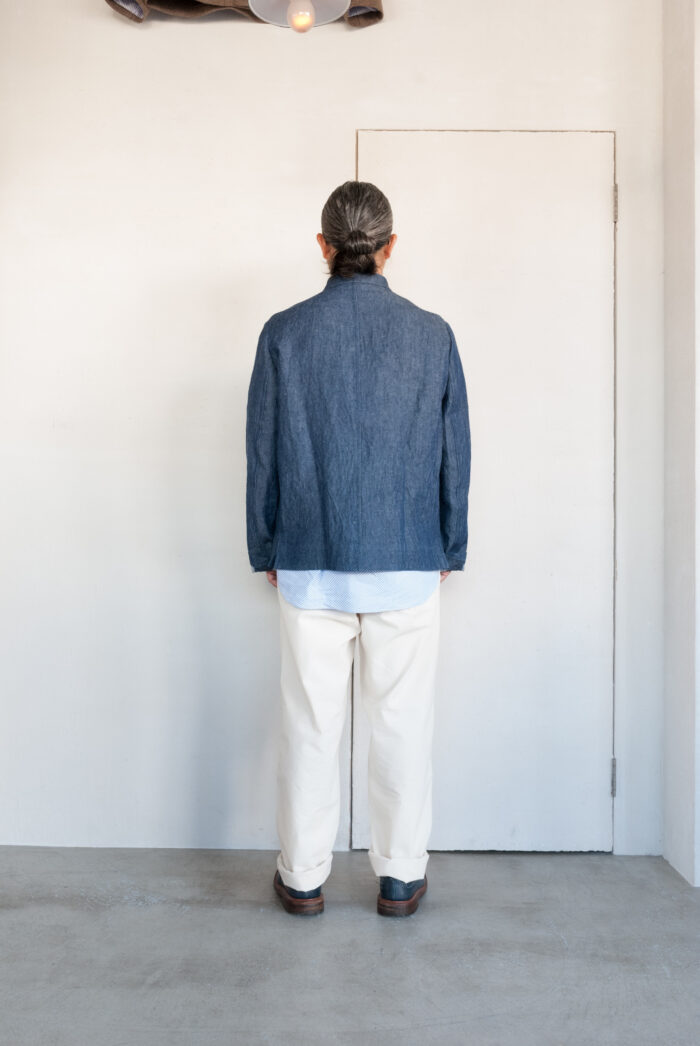 QUILP PHILLIPS Indigo Linen Short Jacket Post O’Alls E-Z Travail Pants vintage sheeting natural