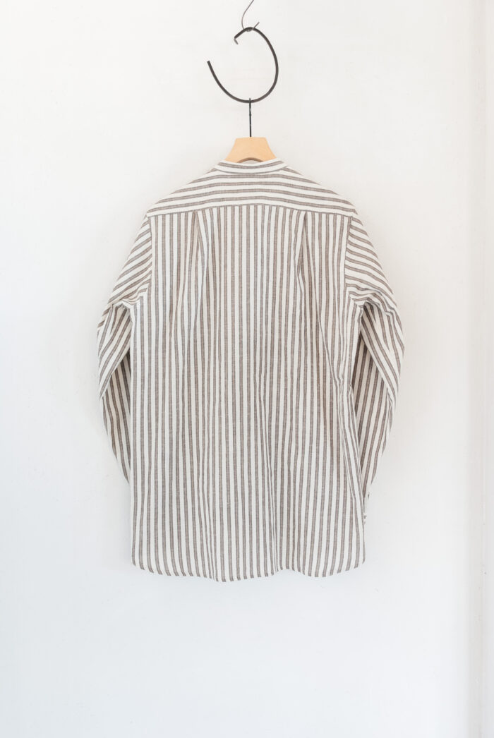 Frank Leder Farmers Striped Cotton Linen Stand Collar Shirt Natural