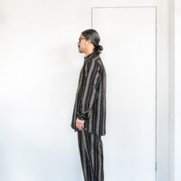 Frank Leder Farmers Striped Cotton Linen Stand Collar Shirt