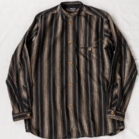 Frank Leder Farmers Striped Cotton Linen Stand Collar Shirt Black