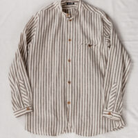 Frank Leder Farmers Striped Cotton Linen Stand Collar Shirt