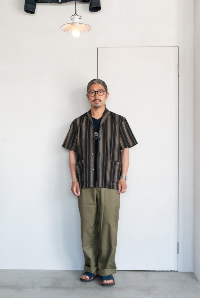 Frank Leder Farmers Striped Cotton/Linen Short Sleeve Shirt with Front Pocket Black