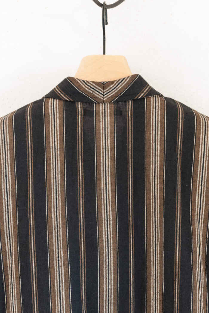 Frank Leder Farmers Striped Cotton/Linen Short Sleeve Shirt with Front Pocket Black