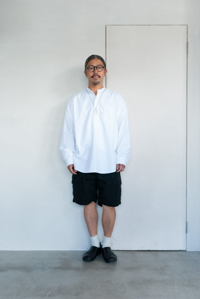Post O’Alls Band collar shirt Oxford White