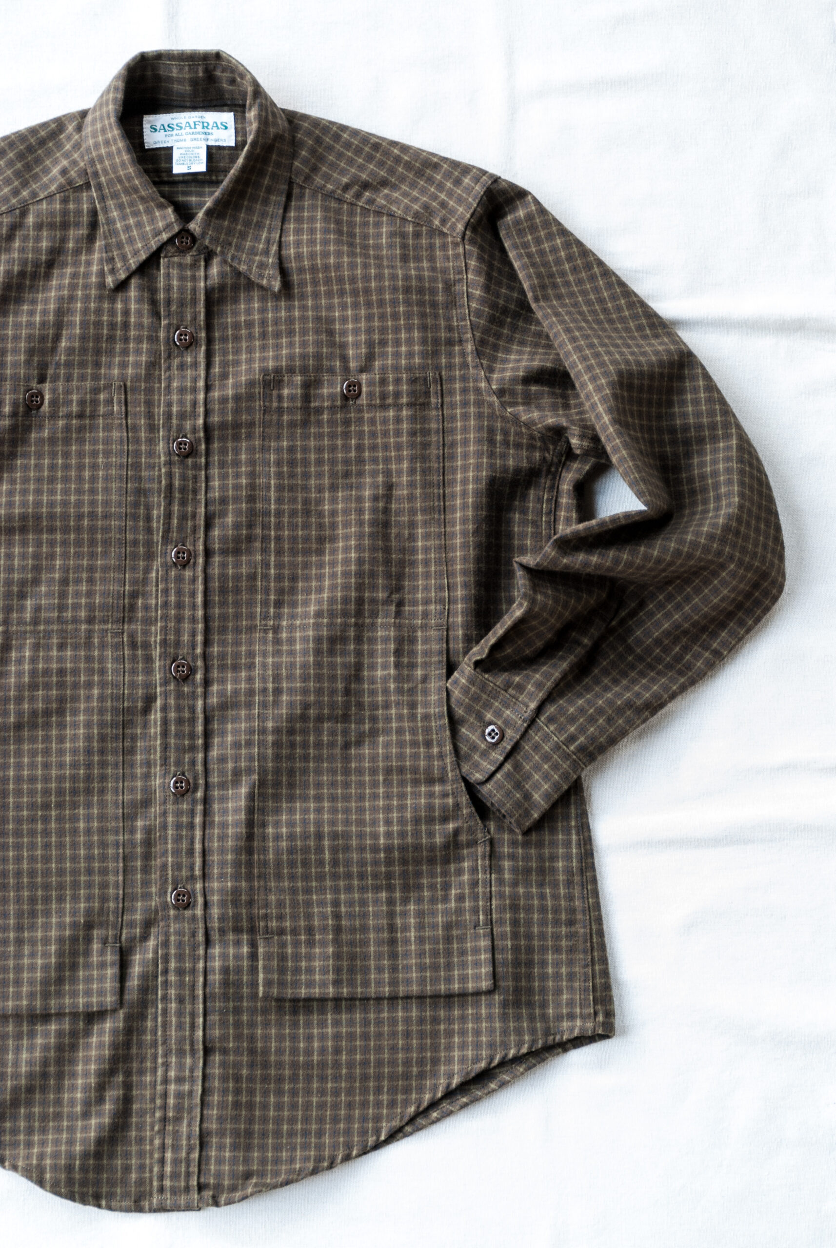 SASSAFRAS Feel Sun Half Cotton Flannel Check Shirt Jacket Brown