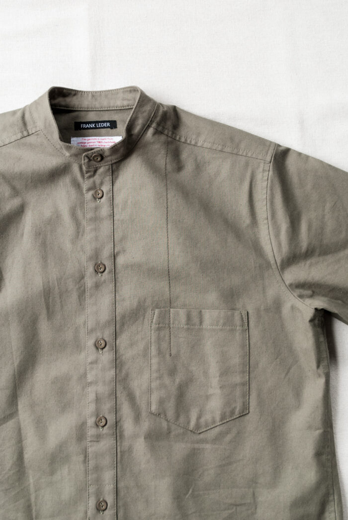 Frank Leder 60’s Vintage Bedsheet Old Style Stand Collar Shirt Military Khaki