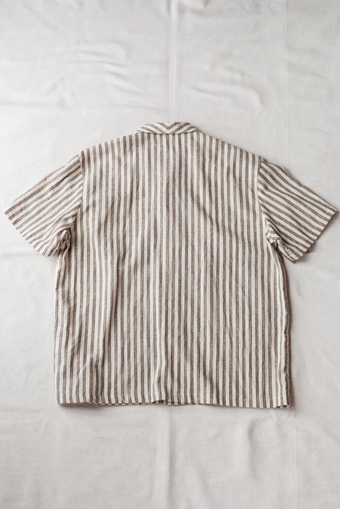 Frank Leder Farmers Striped Cotton/Linen Short Sleeve Shirt with Front Pocket Natural