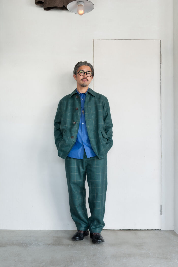 QUILP BERNARD SPALDING Wool Linen Jacket&Trousers Windowpane Green