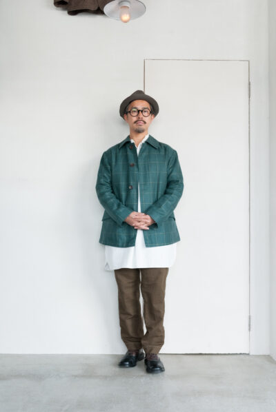 QUILP BERNARD Wool Linen Jacket Windowpane Green