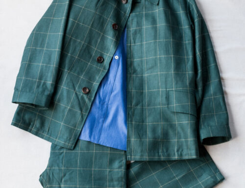 QUILP BERNARD&SPALDING Wool Linen Jacket/Trousers Windowpane Green
