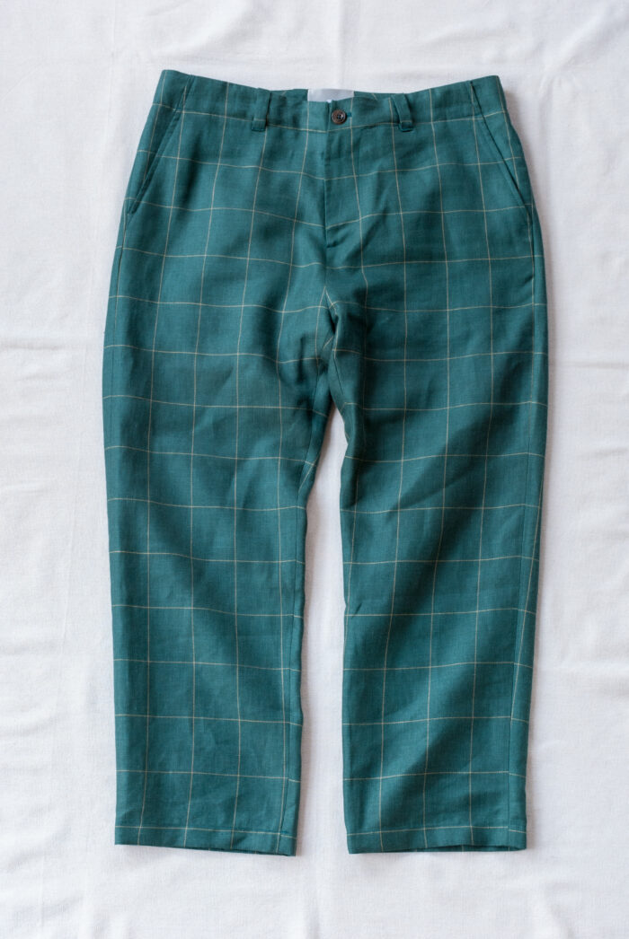 QUILP SPALDING Wool Linen Trousers Windowpane Green
