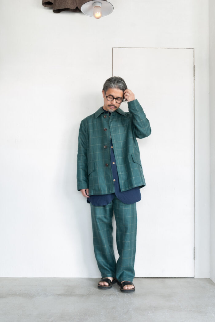 QUILP BERNARD SPALDING Wool Linen Jacket&Trousers Windowpane Green