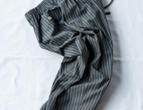 Frank Leder Washed Striped Cotton / Linen Wide Drawstring 3/4 Lenght Trousers Olive