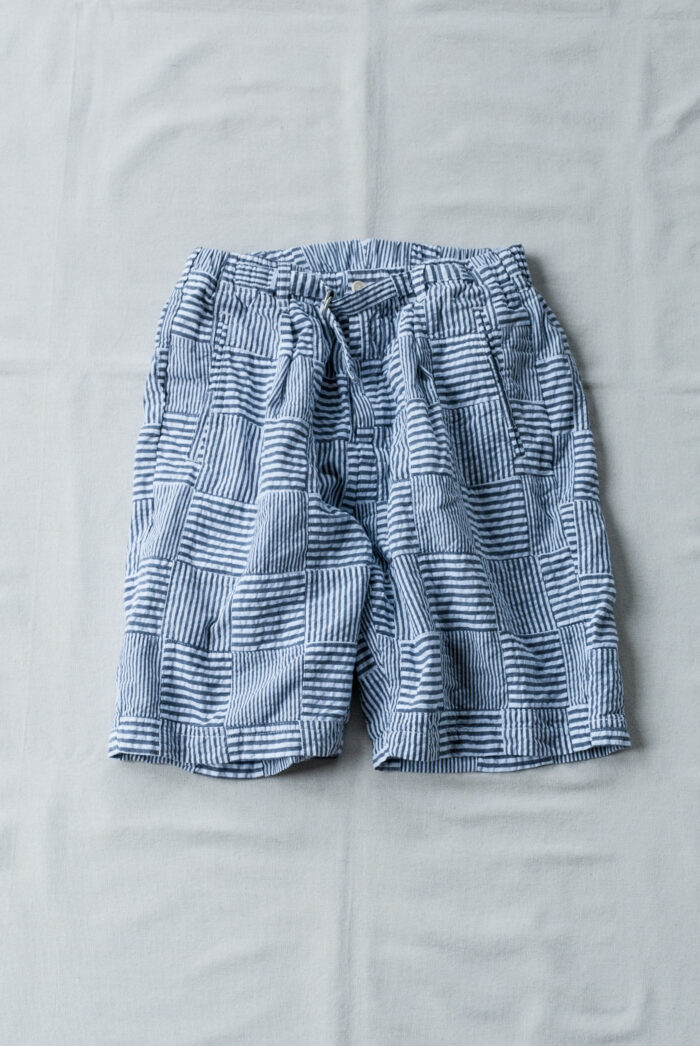 Post O’Alls E-Z Lax 4 Shorts Summer Patchwork Seersucker Grey