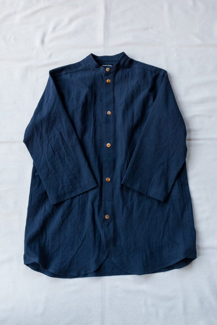 Frank Leder Striped Linen / Cotton 3/4 Sleeve Shirt Navy A