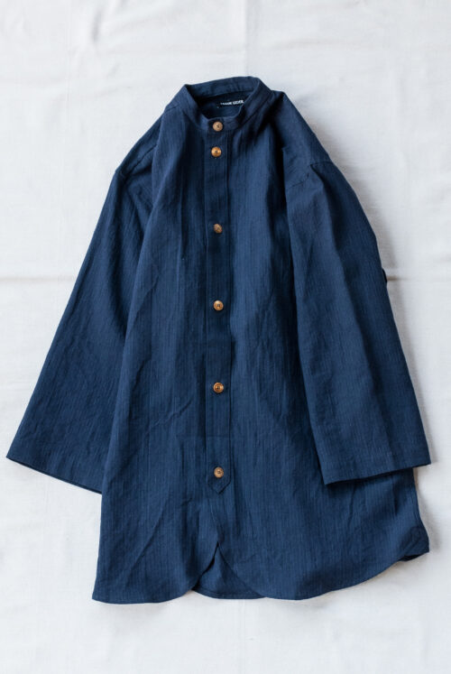 Frank Leder Striped Linen / Cotton 3/4 Sleeve Shirt Navy A