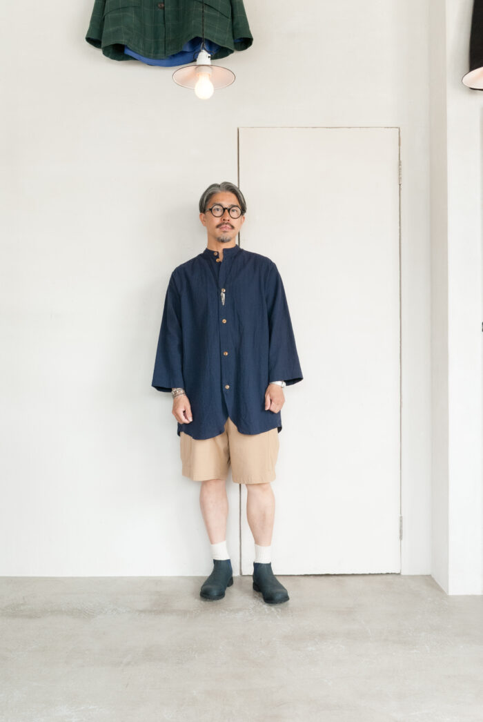 Frank Leder Striped Linen / Cotton 3/4 Sleeve Shirt Navy A