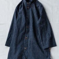 Frank Leder Striped Linen / Cotton 3/4 Sleeve Shirt Navy B | kado