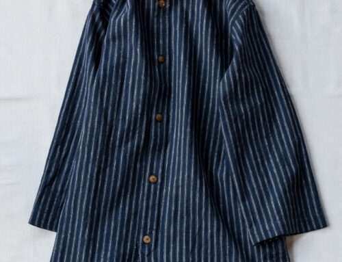 Frank Leder Striped Linen / Cotton 3/4 Sleeve Shirt Navy