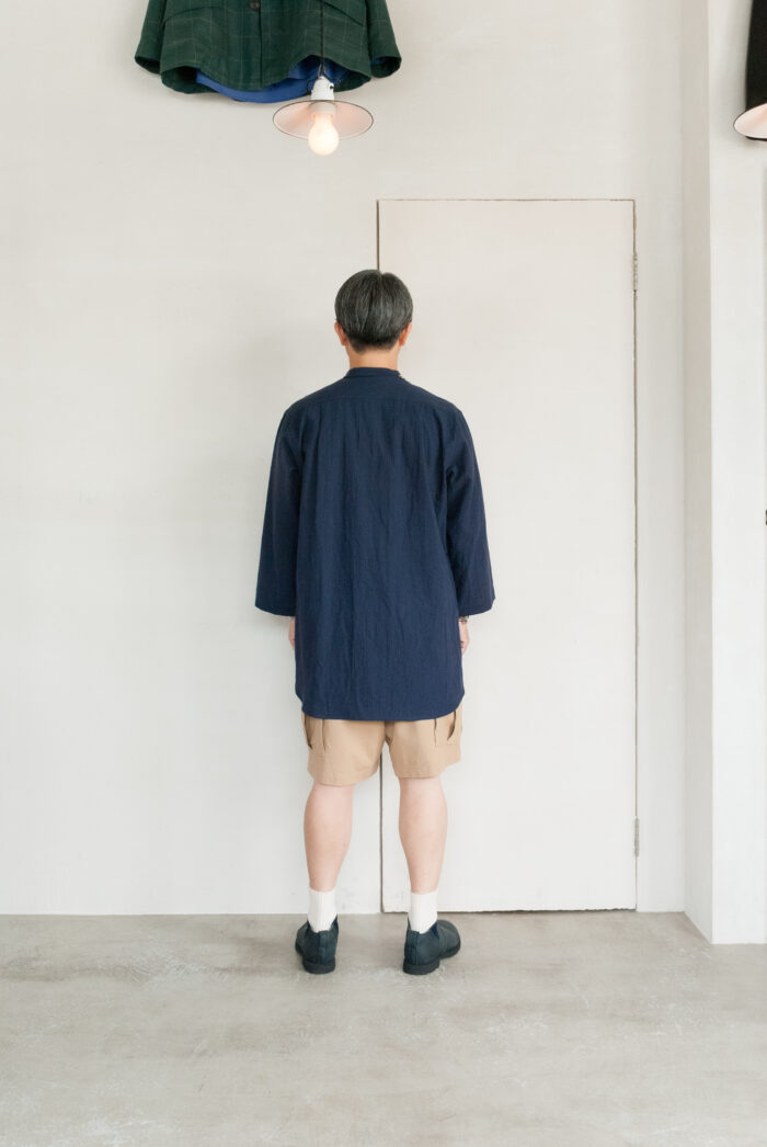 Frank Leder Striped Linen / Cotton 3/4 Sleeve Shirt Navy A