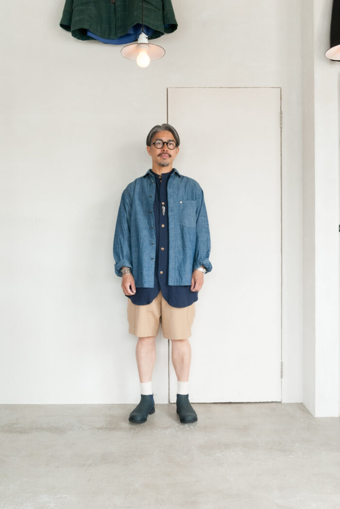 Frank Leder Striped Linen / Cotton 3/4 Sleeve Shirt Navy A