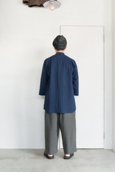 Frank Leder Striped Linen / Cotton 3/4 Sleeve Shirt Navy