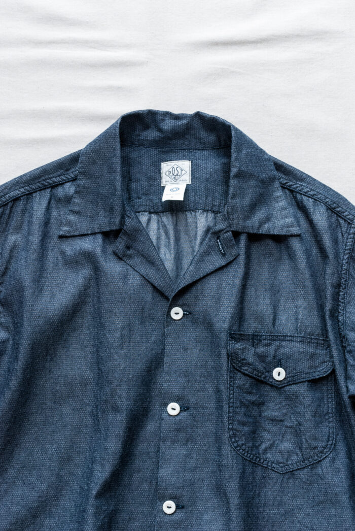 Post O’Alls New Basic Shirt S/S dobby dot chambray indigo