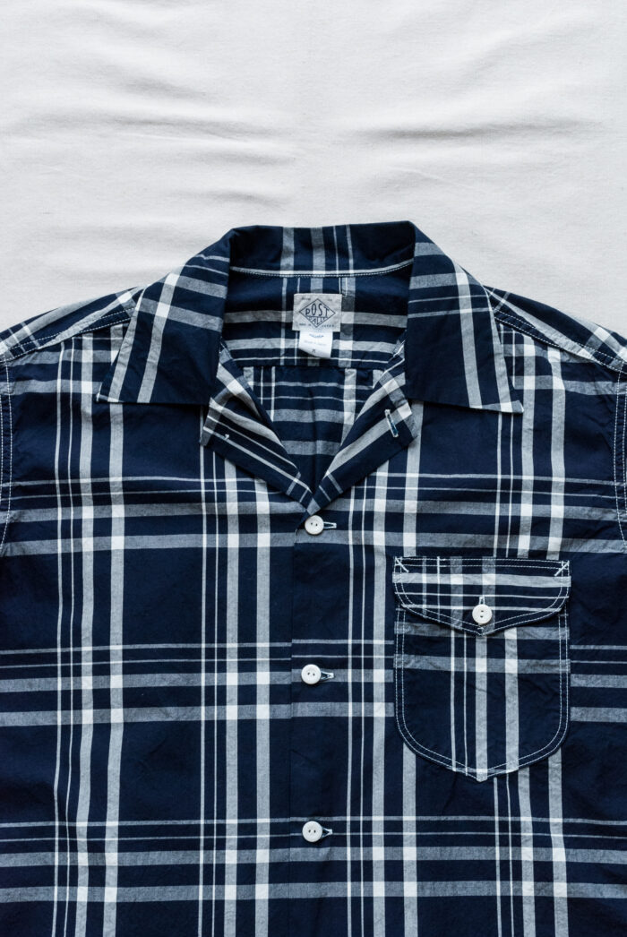 Post O’Alls New Basic Shirt S/S indigo check 1 indigo × white
