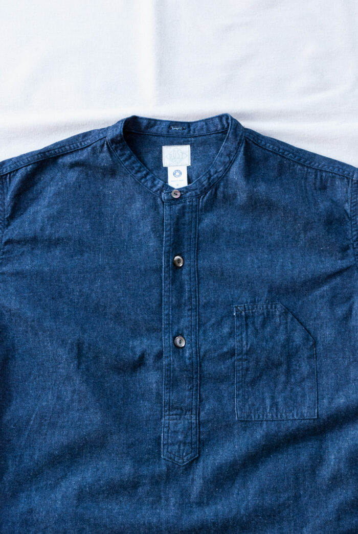 Post O’Alls Band Collar Shirt Light Denim Indigo