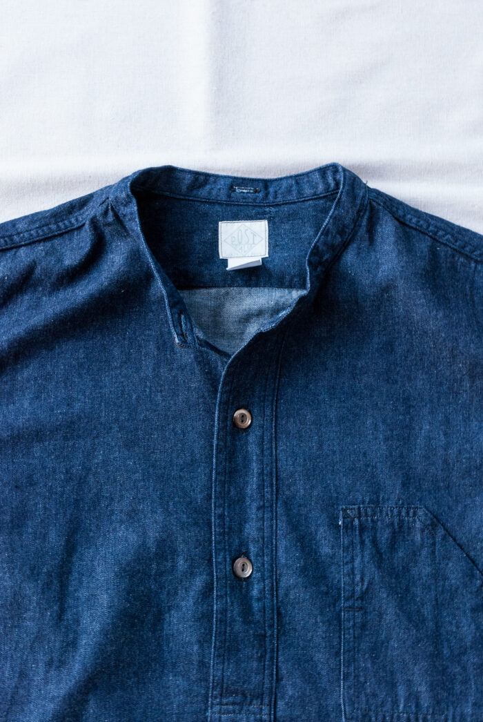 Post O’Alls Band Collar Shirt Light Denim Indigo