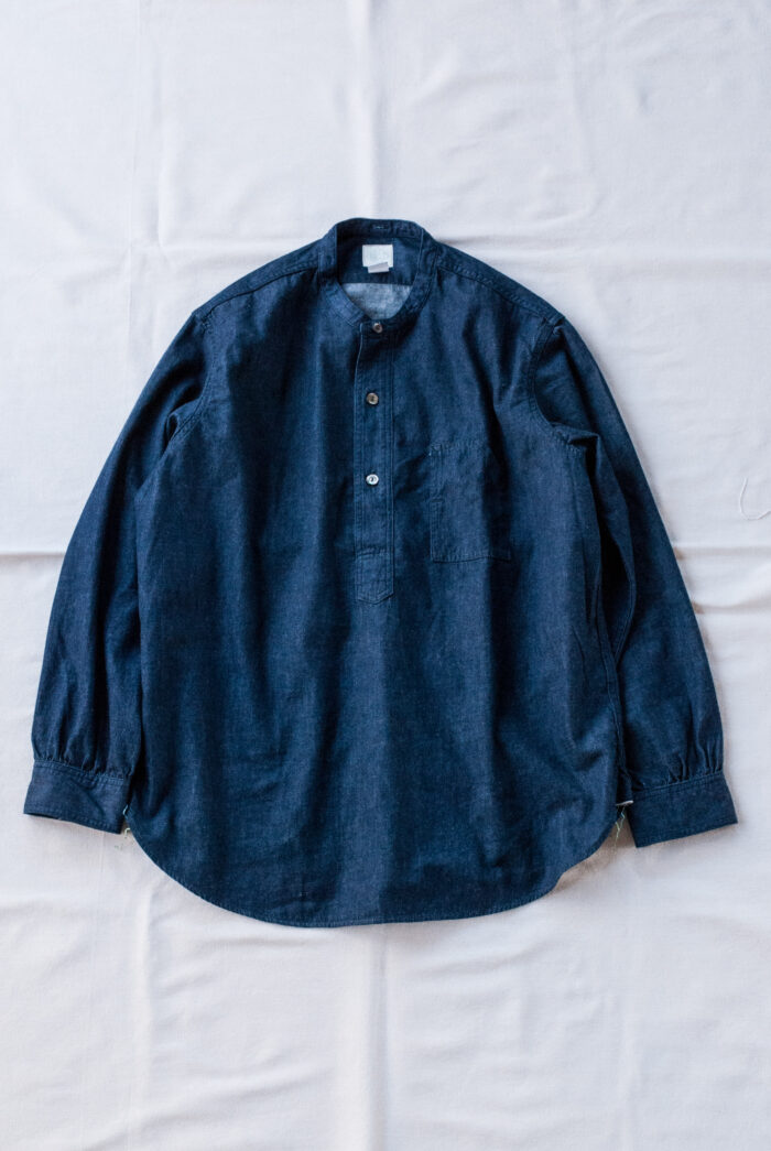 Post O’Alls Band Collar Shirt Light Denim Indigo