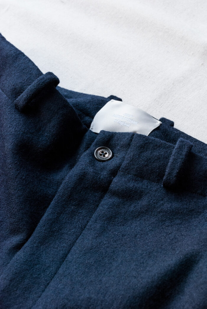 QUILP SPALDING Easy Trousers Dead Stock Cupra Wool Navy