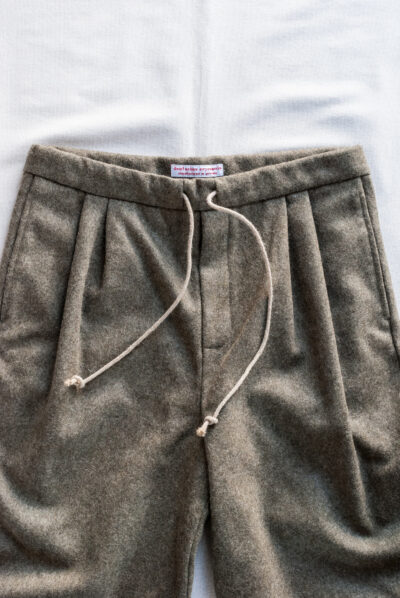 Frank Leder Grey Green Wool Drawstring 2 Tuck Trousers