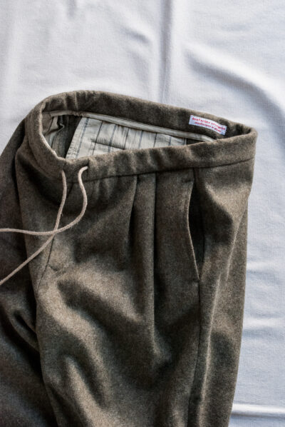 Frank Leder Grey Green Wool Drawstring 2 Tuck Trousers