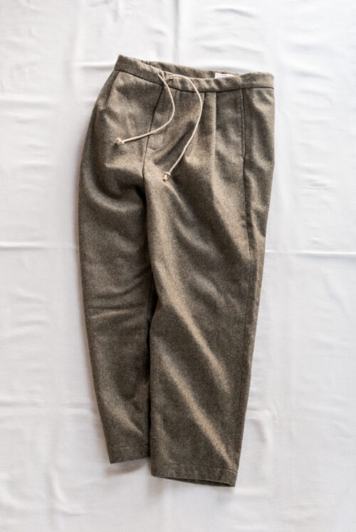 Frank Leder Grey Green Wool Drawstring 2 Tuck Trousers