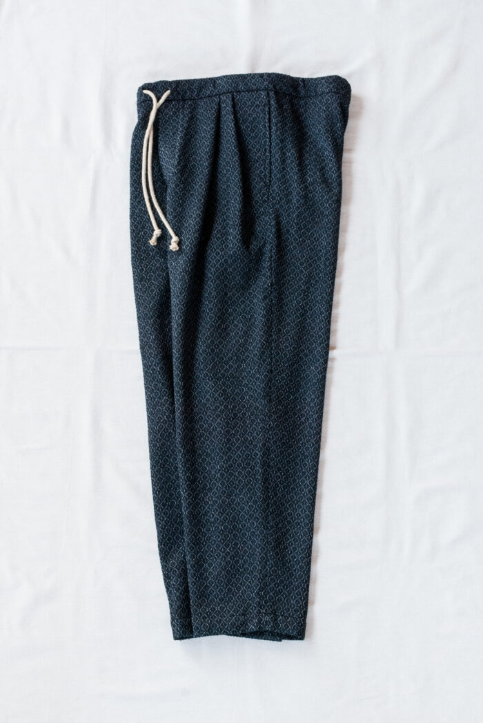 Frank Leder Navy Ornamentic Wool Drawstring 2Tuck Trousers