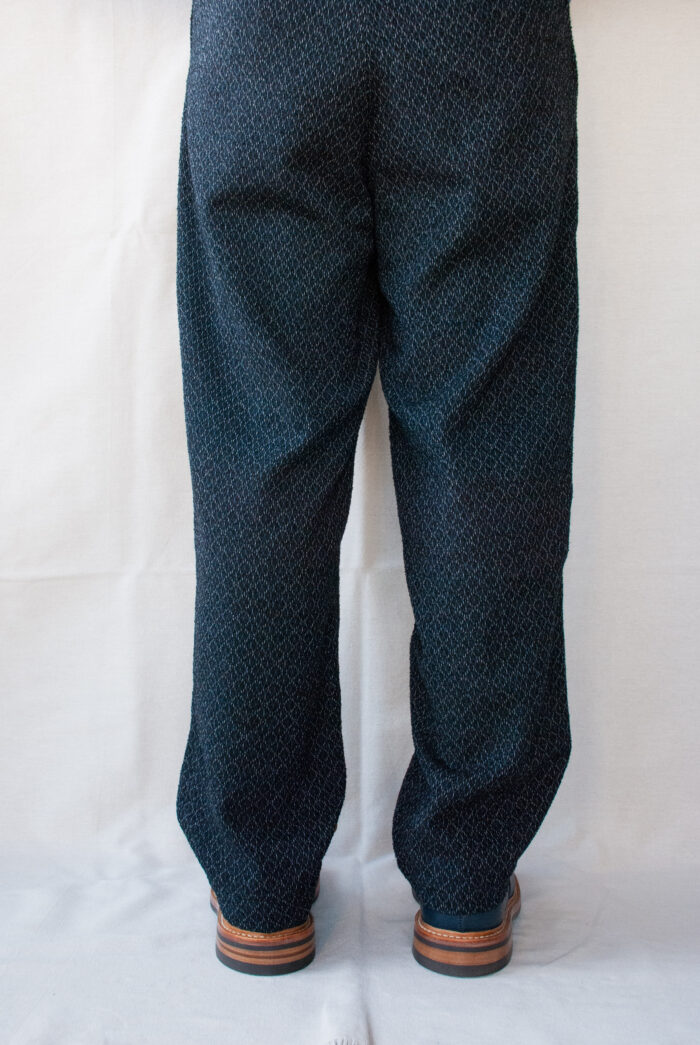 Frank Leder Navy Ornamentic Wool Drawstring 2Tuck Trousers