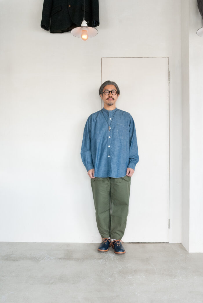 Post O’Alls Band Collar Shirt MV Classic Chambray Indigo