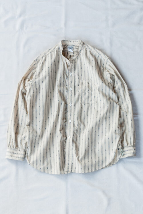 Post O’Alls Band Collar Shirt MV Stripe Shirting Natural