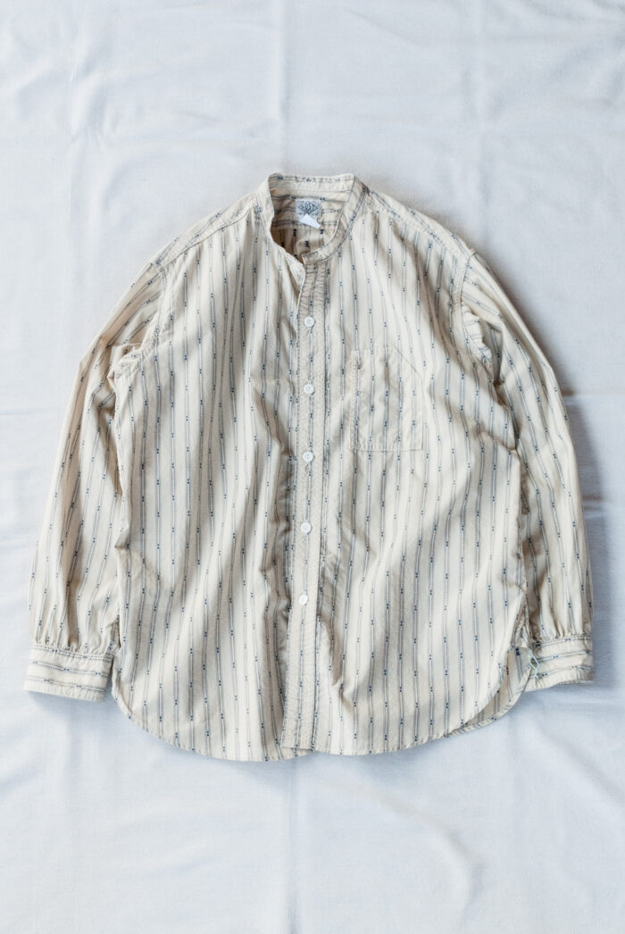 Post O’Alls Band Collar Shirt MV Stripe Shirting Natural