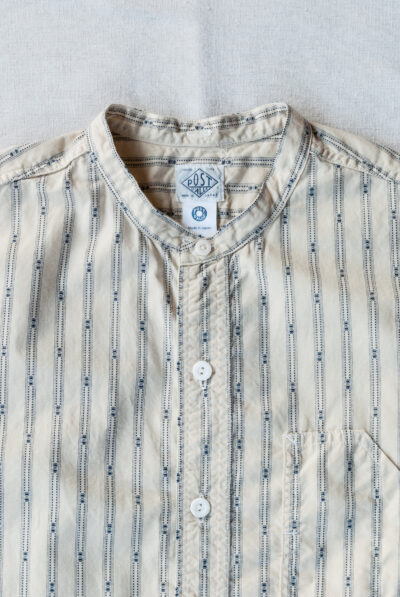 Post O’Alls Band Collar Shirt MV Stripe Shirting Natural