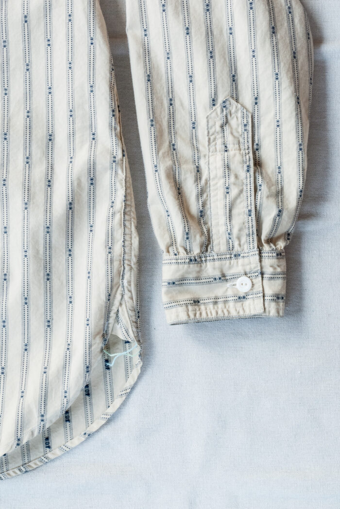 Post O’Alls Band Collar Shirt MV Stripe Shirting Natural