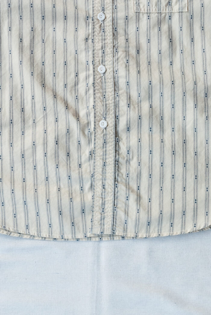 Post O’Alls Band Collar Shirt MV Stripe Shirting Natural