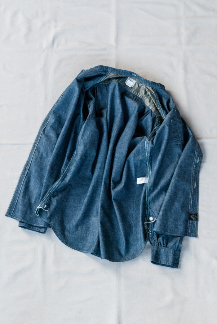 Post O’Alls Band Collar Shirt MV Classic Chambray Indigo