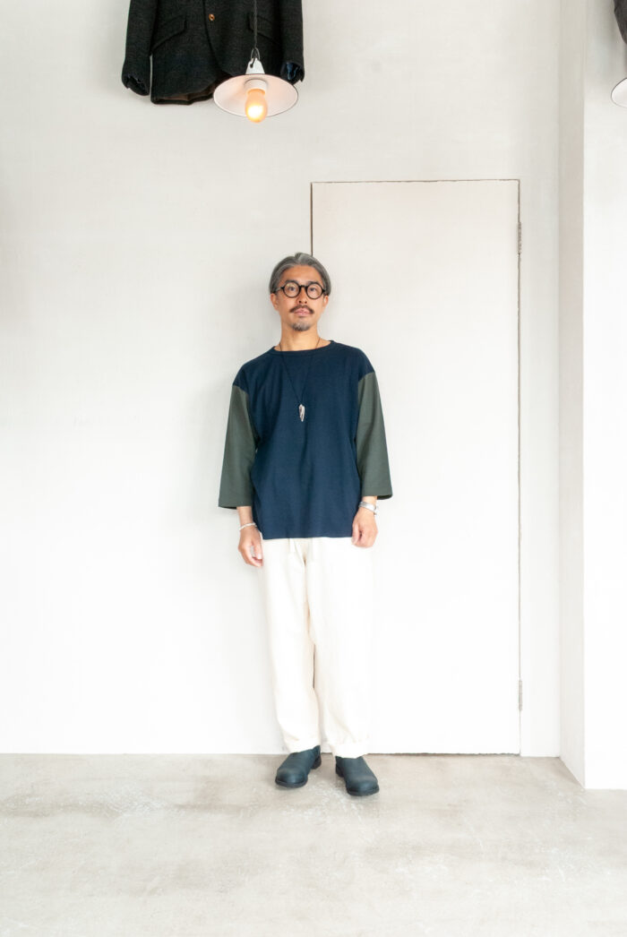 FilMelange FRANCKY Organic Cotton Rib 3/4 Sleeve Baseball T Navy × C.Khaki